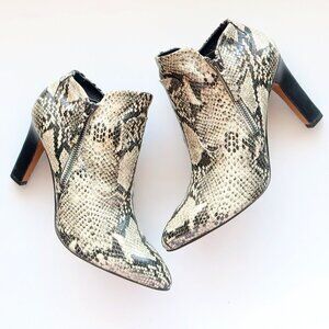Franco Sarto Snakeskin Embossed Leather Heeled Ankle Boots Booties Size 8